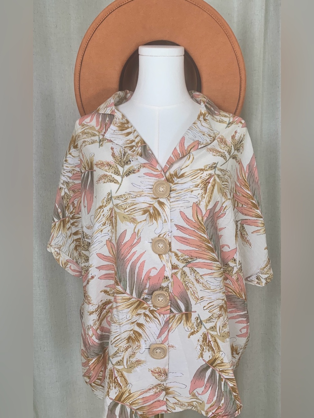 Starlow Tropical Leaf Button-Up Blouse | Rolled Sleeve Resort Blouse | Boho